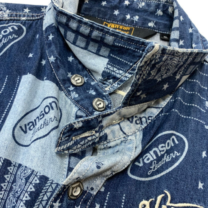 【中古品】【メンズ】 VANSON バンソン EMBROIDERED S/S DENIM SHIRT エンブロイド ショートスリーブ デニム シャツ 半袖 トップス 刺繍 ボタンダウン 145-260626-ko-16-tei サイズ：XL カラー：インディゴ 万代Net店
