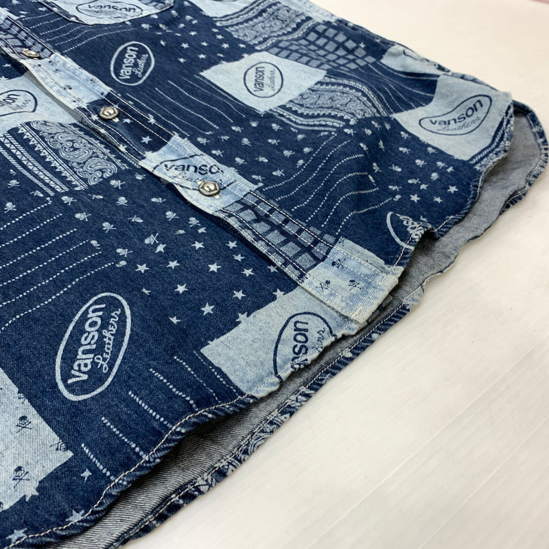【中古品】【メンズ】 VANSON バンソン EMBROIDERED S/S DENIM SHIRT エンブロイド ショートスリーブ デニム シャツ 半袖 トップス 刺繍 ボタンダウン 145-260626-ko-16-tei サイズ：XL カラー：インディゴ 万代Net店