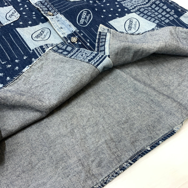 【中古品】【メンズ】 VANSON バンソン EMBROIDERED S/S DENIM SHIRT エンブロイド ショートスリーブ デニム シャツ 半袖 トップス 刺繍 ボタンダウン 145-260626-ko-16-tei サイズ：XL カラー：インディゴ 万代Net店