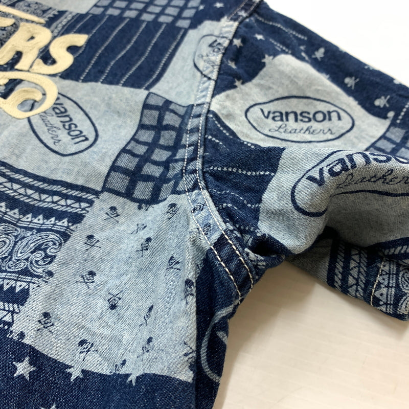 【中古品】【メンズ】 VANSON バンソン EMBROIDERED S/S DENIM SHIRT エンブロイド ショートスリーブ デニム シャツ 半袖 トップス 刺繍 ボタンダウン 145-260626-ko-16-tei サイズ：XL カラー：インディゴ 万代Net店