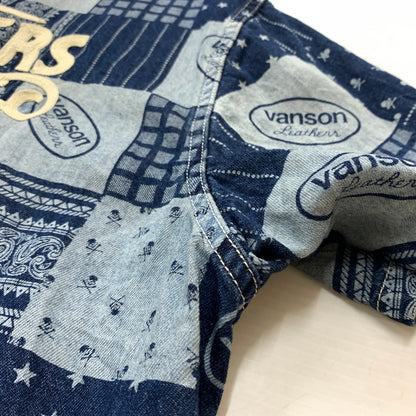 【中古品】【メンズ】 VANSON バンソン EMBROIDERED S/S DENIM SHIRT エンブロイド ショートスリーブ デニム シャツ 半袖 トップス 刺繍 ボタンダウン 145-260626-ko-16-tei サイズ：XL カラー：インディゴ 万代Net店