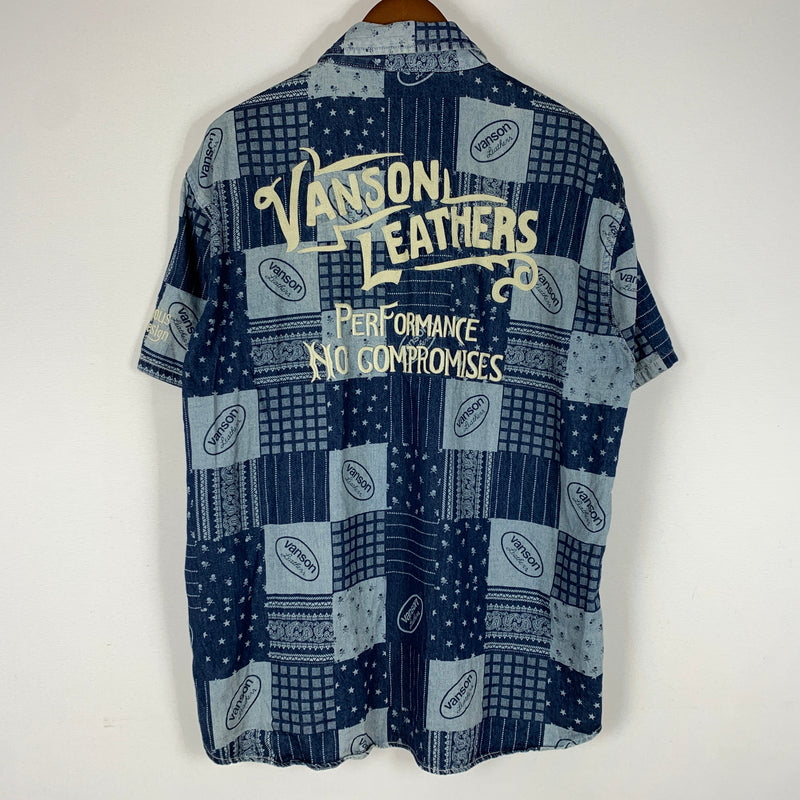 【中古品】【メンズ】 VANSON バンソン EMBROIDERED S/S DENIM SHIRT エンブロイド ショートスリーブ デニム シャツ 半袖 トップス 刺繍 ボタンダウン 145-260626-ko-16-tei サイズ：XL カラー：インディゴ 万代Net店