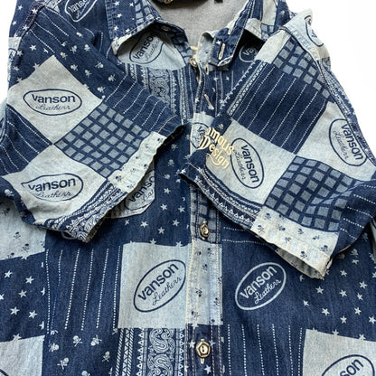 【中古品】【メンズ】 VANSON バンソン EMBROIDERED S/S DENIM SHIRT エンブロイド ショートスリーブ デニム シャツ 半袖 トップス 刺繍 ボタンダウン 145-260626-ko-16-tei サイズ：XL カラー：インディゴ 万代Net店