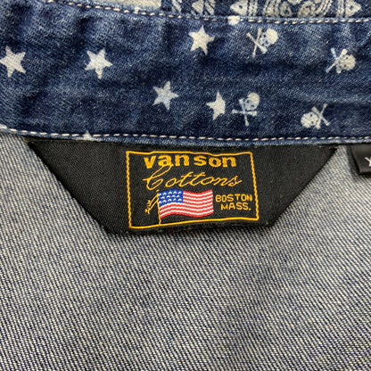 【中古品】【メンズ】 VANSON バンソン EMBROIDERED S/S DENIM SHIRT エンブロイド ショートスリーブ デニム シャツ 半袖 トップス 刺繍 ボタンダウン 145-260626-ko-16-tei サイズ：XL カラー：インディゴ 万代Net店