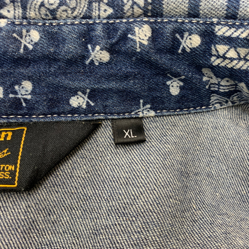 【中古品】【メンズ】 VANSON バンソン EMBROIDERED S/S DENIM SHIRT エンブロイド ショートスリーブ デニム シャツ 半袖 トップス 刺繍 ボタンダウン 145-260626-ko-16-tei サイズ：XL カラー：インディゴ 万代Net店