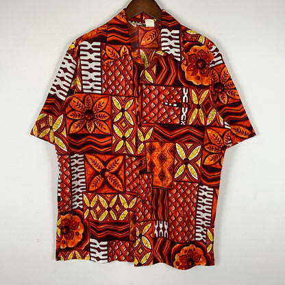 【中古品】【メンズ】 MALIHINI マリヒニ 70's ALOHA SHIRT VINTAGE 21-7 70年代 アロハシャツ 半袖 トップス ボタンダウン ヴィンテージ 145-260626-ko-12-tei サイズ：L カラー：総柄 万代Net店