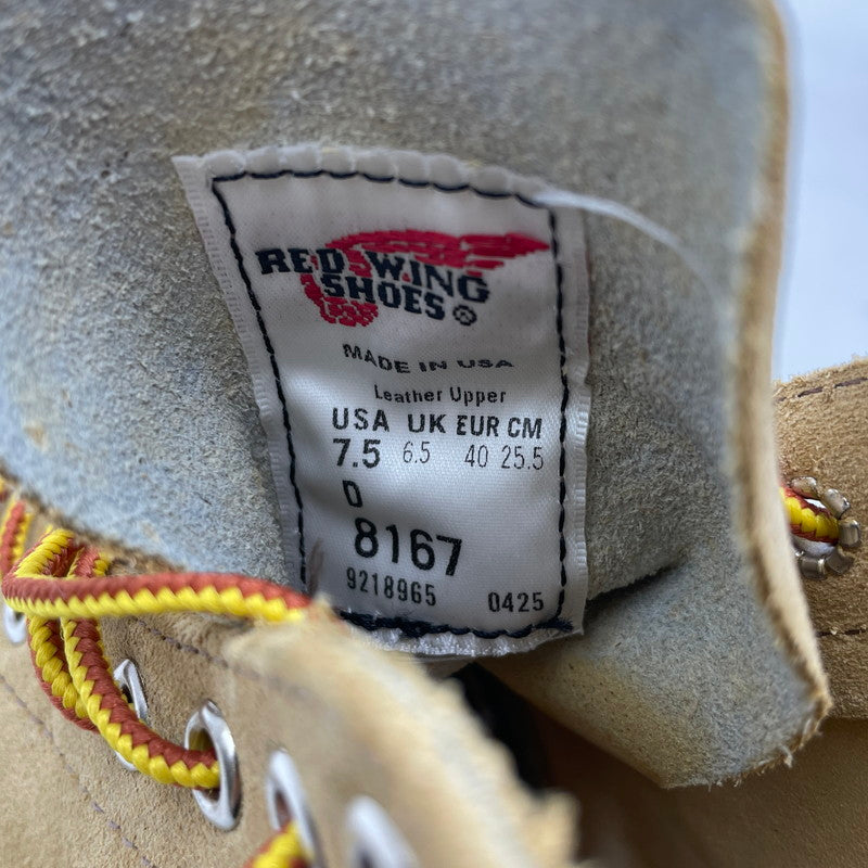【中古品】【メンズ】 RED WING レッドウィング 6-INCH CLASSIC ROUND TOE BOOTS 8167 6インチ クラシック ラウンドトゥ ブーツ 靴 シューズ 164-260604-yo-02-tei サイズ：25.5cm カラー：ベージュ 万代Net店