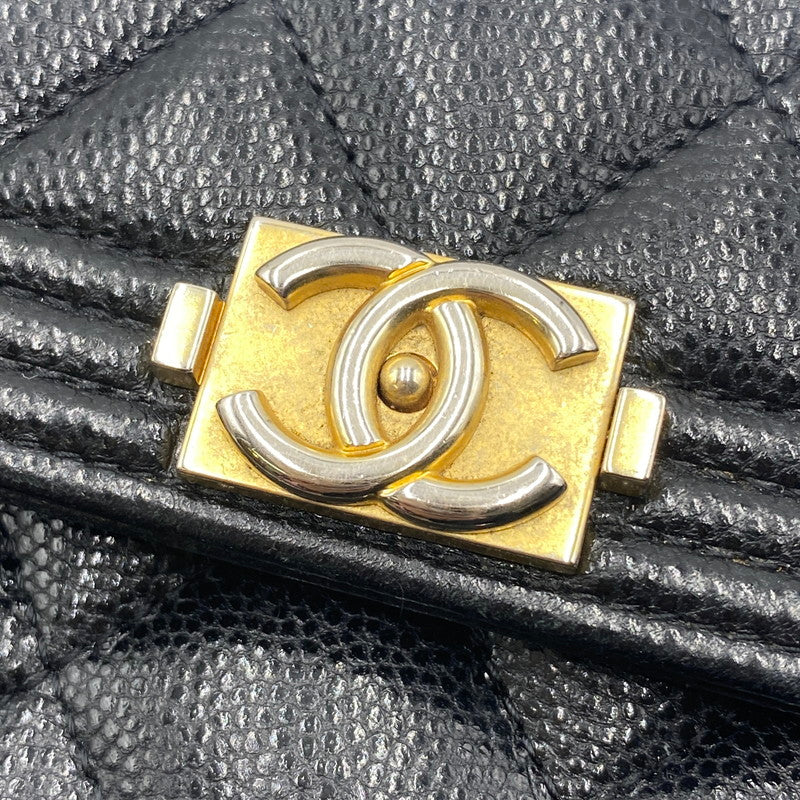 【中古品】【レディース】 CHANEL シャネル A80286 キャビアスキン ボーイフラップ ウォレット 財布 二つ折り財布 長財布 ロングウォレット 181-260511-ks-05-tei サイズ：箱 カード付き カラー：ブラック 万代Net店