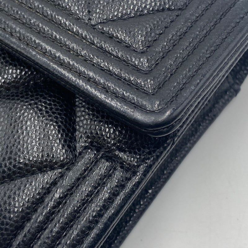【中古品】【レディース】 CHANEL シャネル A80286 キャビアスキン ボーイフラップ ウォレット 財布 二つ折り財布 長財布 ロングウォレット 181-260511-ks-05-tei サイズ：箱 カード付き カラー：ブラック 万代Net店