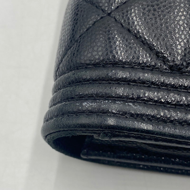 【中古品】【レディース】 CHANEL シャネル A80286 キャビアスキン ボーイフラップ ウォレット 財布 二つ折り財布 長財布 ロングウォレット 181-260511-ks-05-tei サイズ：箱 カード付き カラー：ブラック 万代Net店