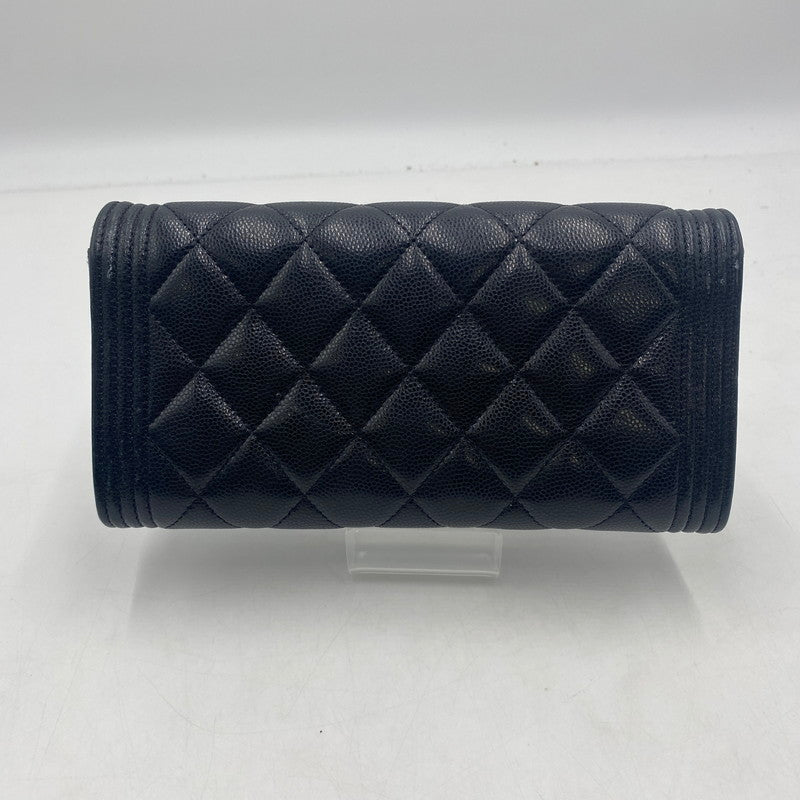 【中古品】【レディース】 CHANEL シャネル A80286 キャビアスキン ボーイフラップ ウォレット 財布 二つ折り財布 長財布 ロングウォレット 181-260511-ks-05-tei サイズ：箱 カード付き カラー：ブラック 万代Net店