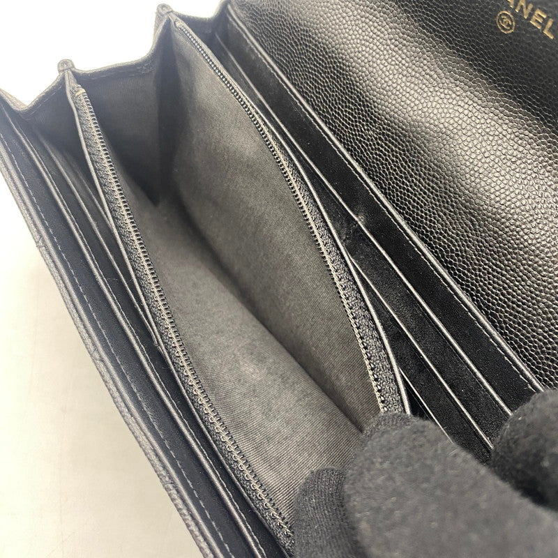 【中古品】【レディース】 CHANEL シャネル A80286 キャビアスキン ボーイフラップ ウォレット 財布 二つ折り財布 長財布 ロングウォレット 181-260511-ks-05-tei サイズ：箱 カード付き カラー：ブラック 万代Net店
