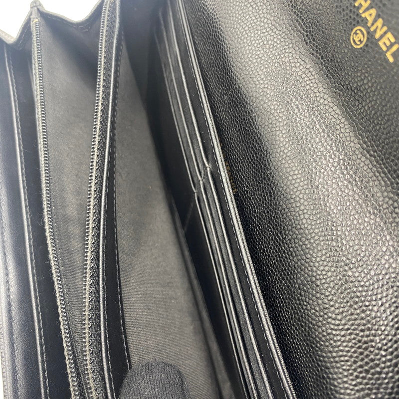 【中古品】【レディース】 CHANEL シャネル A80286 キャビアスキン ボーイフラップ ウォレット 財布 二つ折り財布 長財布 ロングウォレット 181-260511-ks-05-tei サイズ：箱 カード付き カラー：ブラック 万代Net店