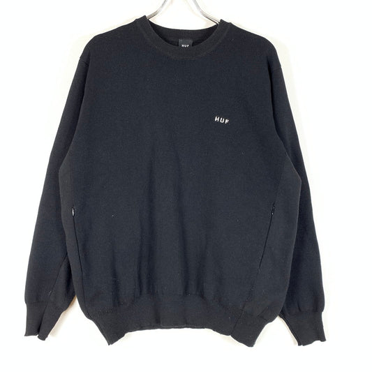 【中古品】【メンズ】 HUF ハフ OG LOGO PACK FALL CREWNECK SWEATER ロゴ パック フォール クルーネック セーター トップス プルオーバー 142-260508-ks-21-tei サイズ：M カラー：ブラック 万代Net店