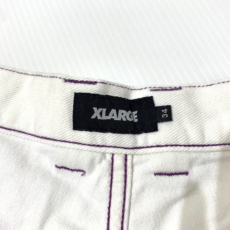 【現状渡し品】【メンズ】 X-LARGE エクストララージ HARDLY WORKING CONTRAST STITCH WIDE PANTS 101222031007 ハードリィワーキング コントラスト ステッチ ワイドパンツ ボトムス 153-260703-yo-19-tei サイズ：34 カラー：ホワイト 万代Net店