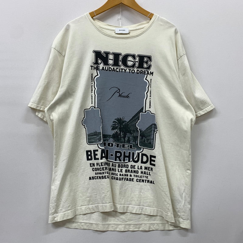 【中古品】【メンズ】 RHUDE ルード NICE T-SHIRT ナイス Tシャツ 半袖 トップス USA製 141-260508-ks-20-tei サイズ：L カラー：ホワイト 万代Net店