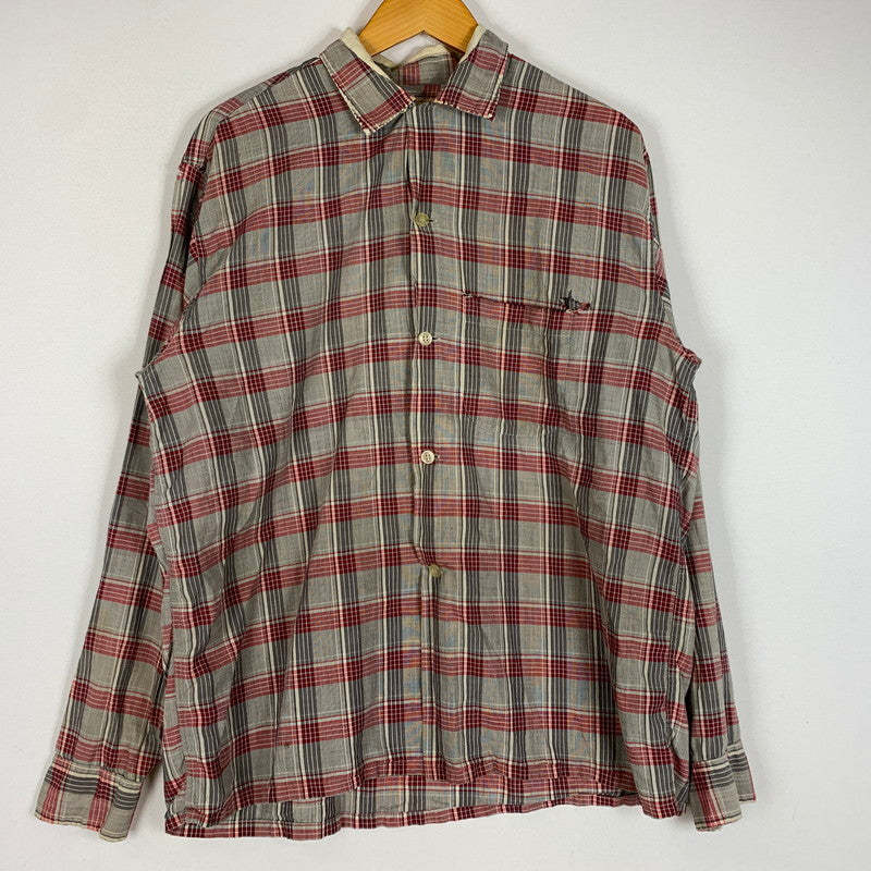 【現状渡し品】【メンズ】 MANHATTAN マンハッタン OPENCOLLAR CHECK SHIRT VINTAGE オープンカラー チェック シャツ トップス 長袖 ヴィンテージ 145-260510-ko-06-tei サイズ：L カラー：レッド 万代Net店