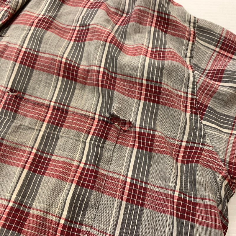 【現状渡し品】【メンズ】 MANHATTAN マンハッタン OPENCOLLAR CHECK SHIRT VINTAGE オープンカラー チェック シャツ トップス 長袖 ヴィンテージ 145-260510-ko-06-tei サイズ：L カラー：レッド 万代Net店