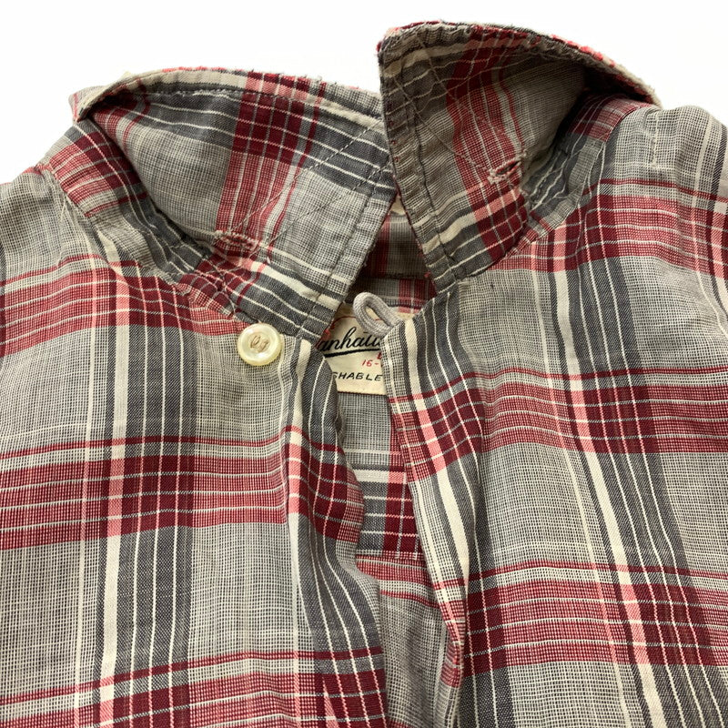 【現状渡し品】【メンズ】 MANHATTAN マンハッタン OPENCOLLAR CHECK SHIRT VINTAGE オープンカラー チェック シャツ トップス 長袖 ヴィンテージ 145-260510-ko-06-tei サイズ：L カラー：レッド 万代Net店