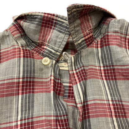 【現状渡し品】【メンズ】 MANHATTAN マンハッタン OPENCOLLAR CHECK SHIRT VINTAGE オープンカラー チェック シャツ トップス 長袖 ヴィンテージ 145-260510-ko-06-tei サイズ：L カラー：レッド 万代Net店