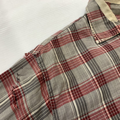 【現状渡し品】【メンズ】 MANHATTAN マンハッタン OPENCOLLAR CHECK SHIRT VINTAGE オープンカラー チェック シャツ トップス 長袖 ヴィンテージ 145-260510-ko-06-tei サイズ：L カラー：レッド 万代Net店