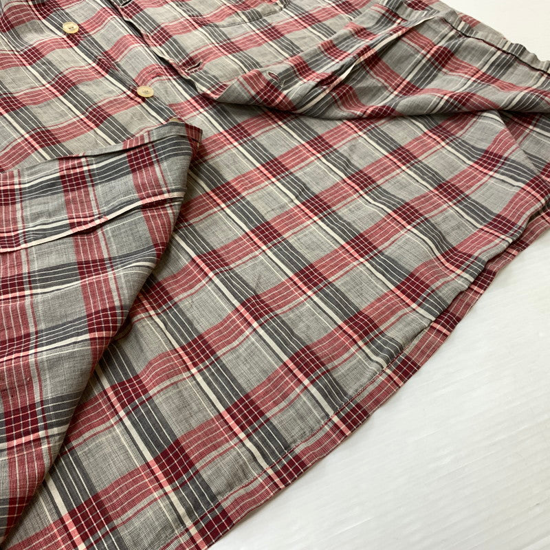 【現状渡し品】【メンズ】 MANHATTAN マンハッタン OPENCOLLAR CHECK SHIRT VINTAGE オープンカラー チェック シャツ トップス 長袖 ヴィンテージ 145-260510-ko-06-tei サイズ：L カラー：レッド 万代Net店