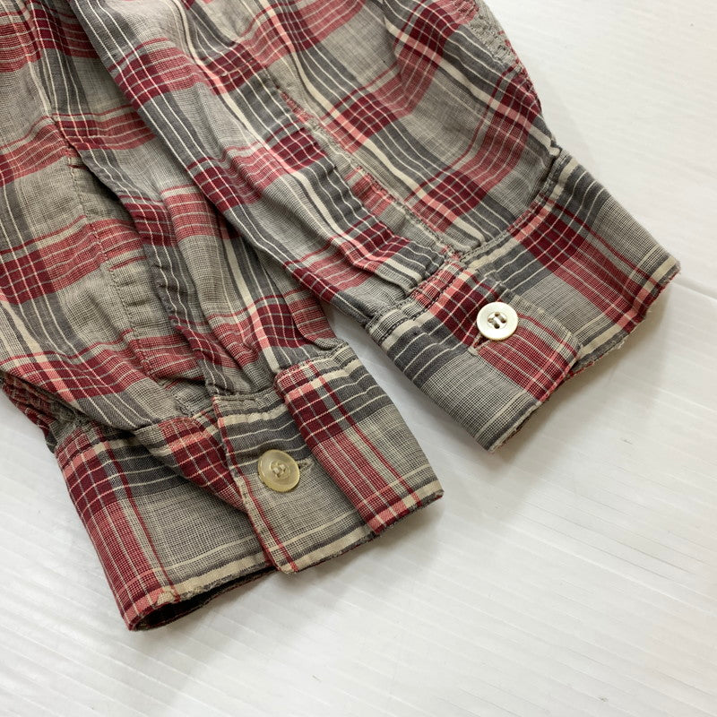 【現状渡し品】【メンズ】 MANHATTAN マンハッタン OPENCOLLAR CHECK SHIRT VINTAGE オープンカラー チェック シャツ トップス 長袖 ヴィンテージ 145-260510-ko-06-tei サイズ：L カラー：レッド 万代Net店