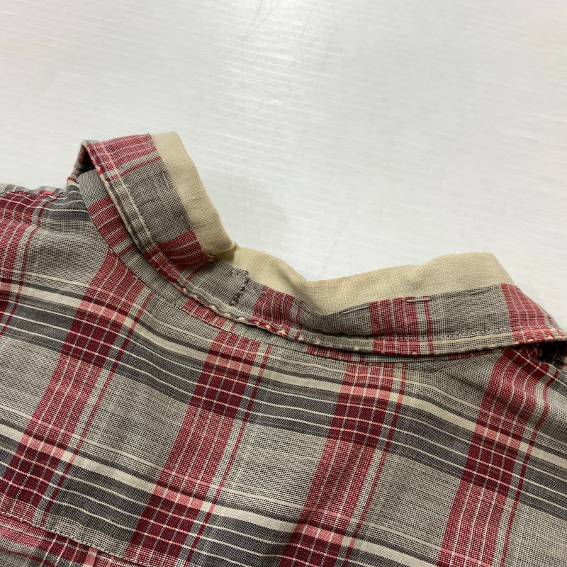 【現状渡し品】【メンズ】 MANHATTAN マンハッタン OPENCOLLAR CHECK SHIRT VINTAGE オープンカラー チェック シャツ トップス 長袖 ヴィンテージ 145-260510-ko-06-tei サイズ：L カラー：レッド 万代Net店