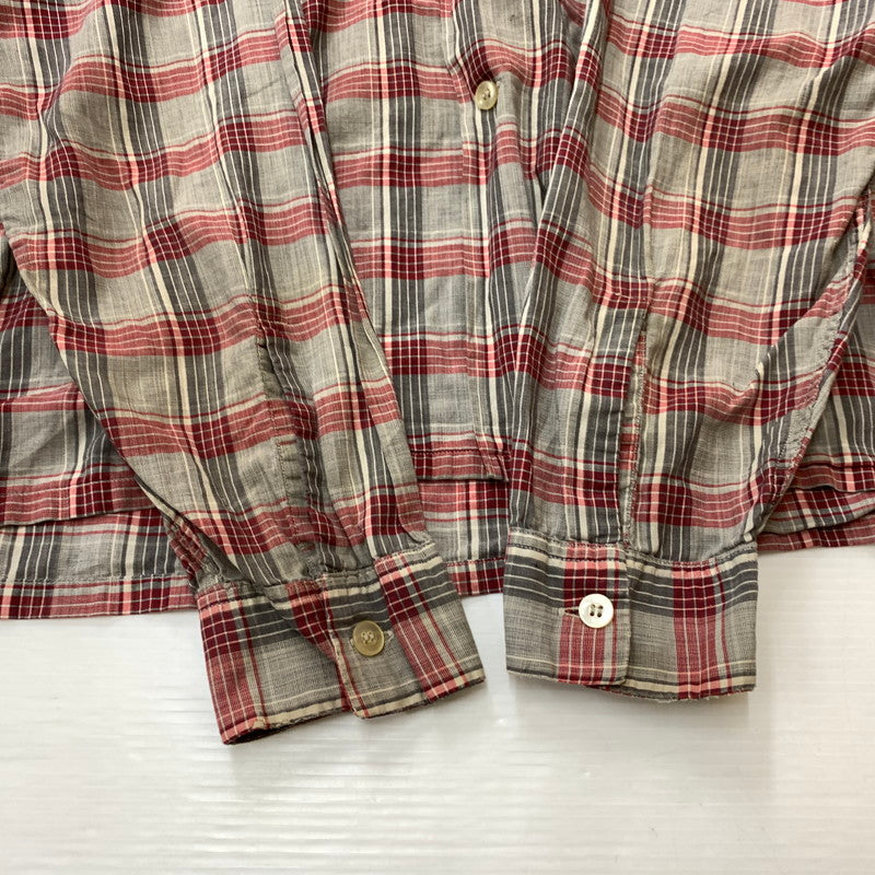 【現状渡し品】【メンズ】 MANHATTAN マンハッタン OPENCOLLAR CHECK SHIRT VINTAGE オープンカラー チェック シャツ トップス 長袖 ヴィンテージ 145-260510-ko-06-tei サイズ：L カラー：レッド 万代Net店