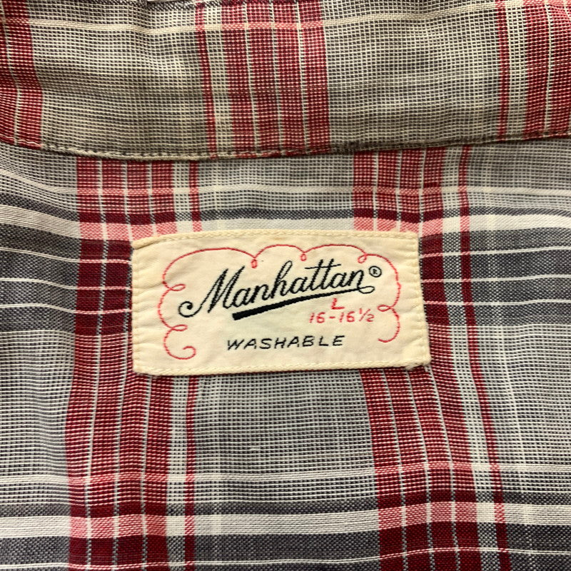 【現状渡し品】【メンズ】 MANHATTAN マンハッタン OPENCOLLAR CHECK SHIRT VINTAGE オープンカラー チェック シャツ トップス 長袖 ヴィンテージ 145-260510-ko-06-tei サイズ：L カラー：レッド 万代Net店