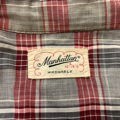 【現状渡し品】【メンズ】 MANHATTAN マンハッタン OPENCOLLAR CHECK SHIRT VINTAGE オープンカラー チェック シャツ トップス 長袖 ヴィンテージ 145-260510-ko-06-tei サイズ：L カラー：レッド 万代Net店