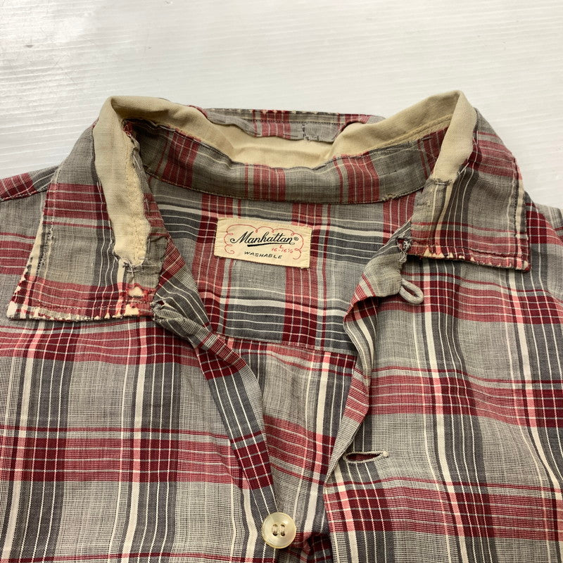 【現状渡し品】【メンズ】 MANHATTAN マンハッタン OPENCOLLAR CHECK SHIRT VINTAGE オープンカラー チェック シャツ トップス 長袖 ヴィンテージ 145-260510-ko-06-tei サイズ：L カラー：レッド 万代Net店