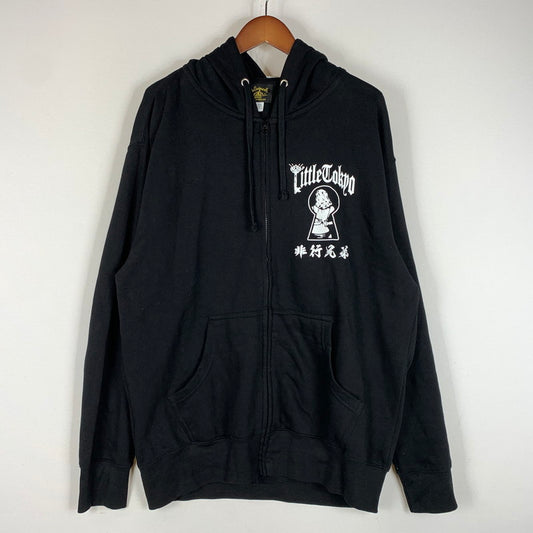 【中古品】【メンズ】 DELINQUENT BROS デリンクエント ブロス LITTLE TOKYO ZIP HOODIE リトル 東京 ジップ フーディ トップス フルジップパーカー 非行兄弟 145-260510-ko-11-tei サイズ：L カラー：ブラック 万代Net店