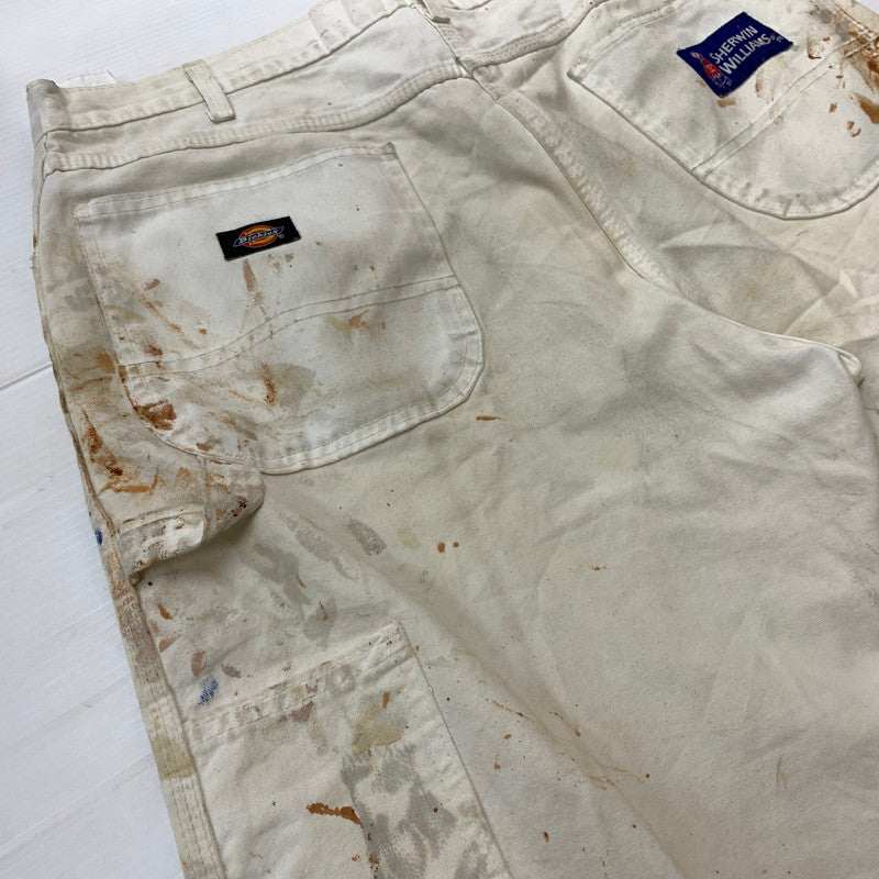 【現状渡し品】【メンズ】 DICKIES ディッキーズ × SHERWIN WILLIAMS シャーウィンウィリアムズ 別注 コラボ PAINT PROCESSING PAINTER PANTS ペイント プロセッシング ペインター パンツ ボトムス 加工パンツ 156-260510-ko-28-tei サイズ：36 カラー：ホワイト 万代Net店