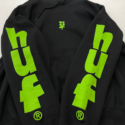 【中古品】【メンズ】 HUF ハフ MEGABLAST HOODIE メガブラスト フーディ 長袖 トップス プルオーバーパーカー 142-260513-yo-21-tei サイズ：L カラー：ブラック 万代Net店