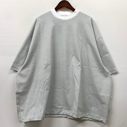 【中古品】【メンズ】 IS-NESS イズネス BALLOON T-SHIRT バルーン Tシャツ トップス 半袖 オーバーサイズ コットン 140-260513-ko-13-tei サイズ：L カラー：ホワイトストライプ 万代Net店