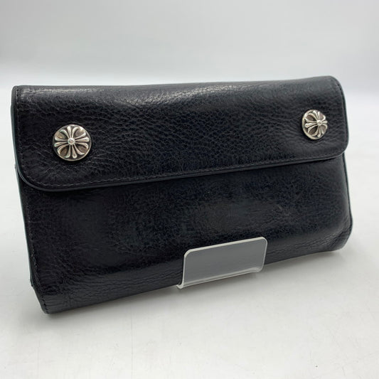 【中古品】【メンズ】 CHROME HEARTS クロムハーツ WAVE WALLET ウェーブ ウォレット 財布 クロスボタン ダガーチャーム 190-260522-ko-07-tei カラー：ブラック 万代Net店