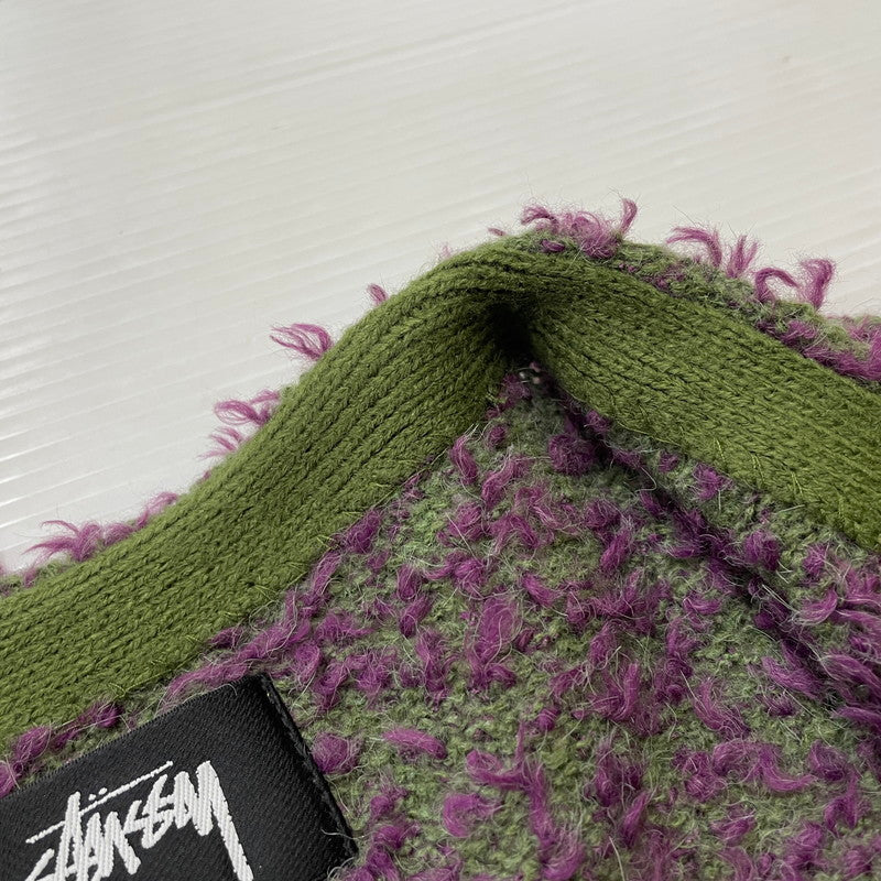 【中古品】【メンズ】 STUSSY ステューシー TEXTURED CARDIGAN 117291 テクスチャード カーディガン 長袖 トップス 142-260513-yo-08-tei サイズ：S カラー：パープル/グリーン 万代Net店