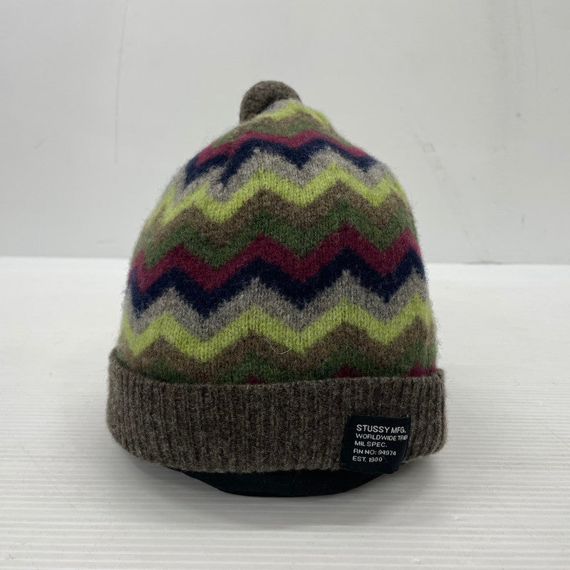 【中古品】【メンズ】 STUSSY ステューシー ZIGZAG POM KNIT BEANIE ジグザグ ボンボン ビーニー 帽子 ニット帽 185-261014-yo-34-teih サイズ：F カラー：マルチ 万代Net店