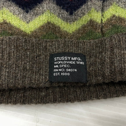 【中古品】【メンズ】 STUSSY ステューシー ZIGZAG POM KNIT BEANIE ジグザグ ボンボン ビーニー 帽子 ニット帽 185-261014-yo-34-teih サイズ：F カラー：マルチ 万代Net店