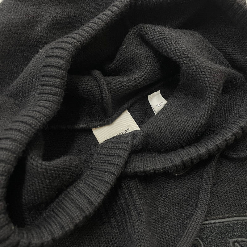 【中古品】【メンズ】 BURBERRY バーバリー PATCH LOGO BURLTON KNIT HOODIE パッチ ロゴニット バールトン フーディー 長袖 トップス ジップパーカー 141-260513-yo-02-tei サイズ：M カラー：ブラック 万代Net店