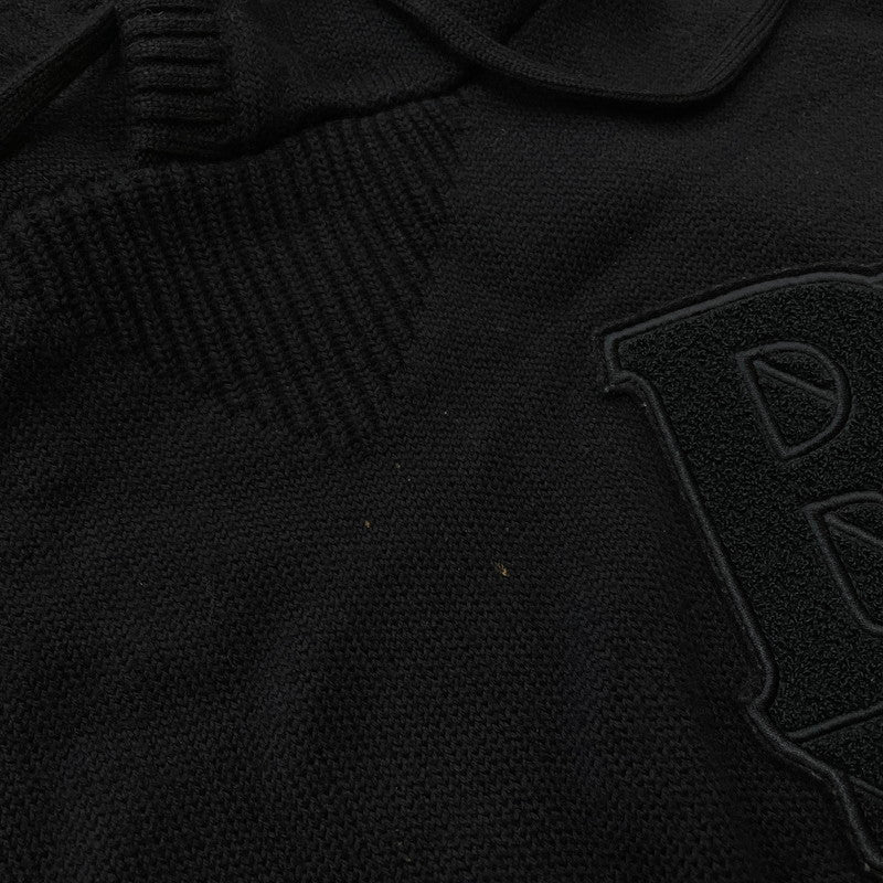 【中古品】【メンズ】 BURBERRY バーバリー PATCH LOGO BURLTON KNIT HOODIE パッチ ロゴニット バールトン フーディー 長袖 トップス ジップパーカー 141-260513-yo-02-tei サイズ：M カラー：ブラック 万代Net店