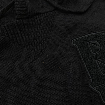 【中古品】【メンズ】 BURBERRY バーバリー PATCH LOGO BURLTON KNIT HOODIE パッチ ロゴニット バールトン フーディー 長袖 トップス ジップパーカー 141-260513-yo-02-tei サイズ：M カラー：ブラック 万代Net店