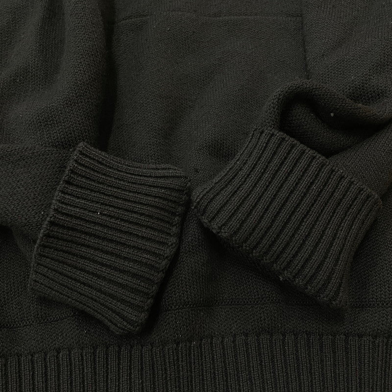 【中古品】【メンズ】 BURBERRY バーバリー PATCH LOGO BURLTON KNIT HOODIE パッチ ロゴニット バールトン フーディー 長袖 トップス ジップパーカー 141-260513-yo-02-tei サイズ：M カラー：ブラック 万代Net店
