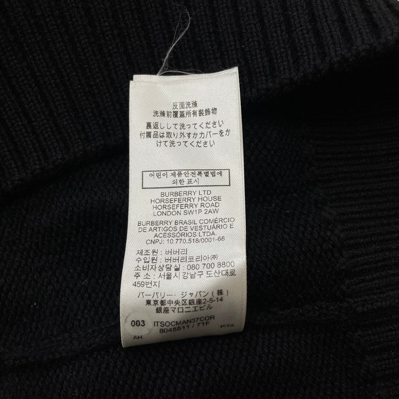 【中古品】【メンズ】 BURBERRY バーバリー PATCH LOGO BURLTON KNIT HOODIE パッチ ロゴニット バールトン フーディー 長袖 トップス ジップパーカー 141-260513-yo-02-tei サイズ：M カラー：ブラック 万代Net店