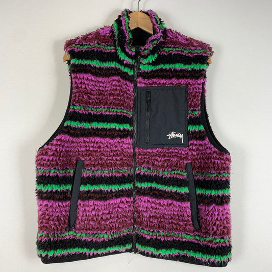 【中古品】【メンズ】 STUSSY ステューシー STRIPED FLEECE VEST 118468 ストライプ フリース ベスト ライトアウター 142-260514-ko-02-tei サイズ：S カラー：柄 万代Net店