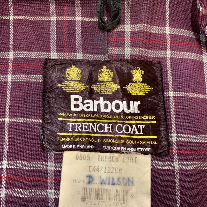 【ジャンク品】【メンズ】 Barbour バブアー TRENCH COAT A605 トレンチコート アウター ロングコート 141-260524-ko-16-tei サイズ：C44/112cm カラー：ネイビー 万代Net店