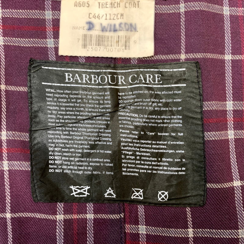 【ジャンク品】【メンズ】 Barbour バブアー TRENCH COAT A605 トレンチコート アウター ロングコート 141-260524-ko-16-tei サイズ：C44/112cm カラー：ネイビー 万代Net店