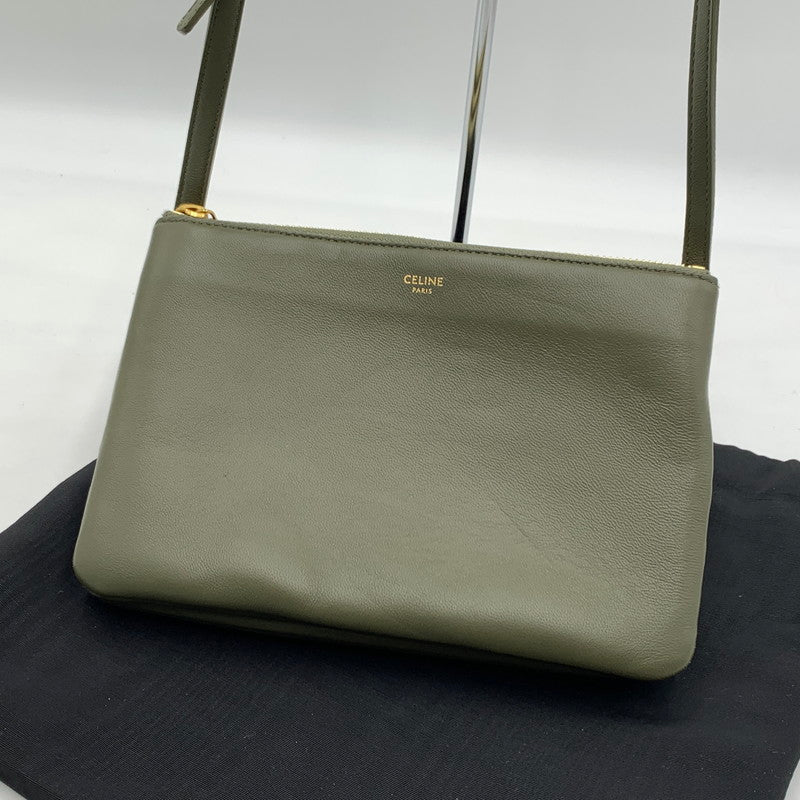【中古品】【レディース】 CELINE セリーヌ TRIO LEATHER SHOULDER BAG トリオ レザー ショルダーバッグ カバン 180-260522-ko-14-tei カラー：グリーン系 万代Net店