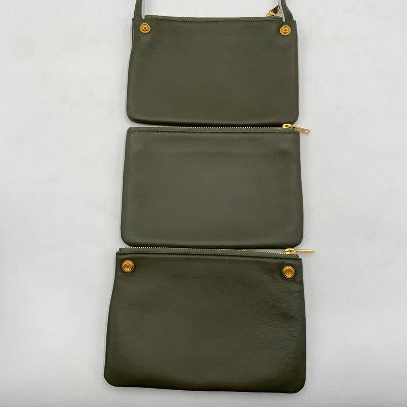 【中古品】【レディース】 CELINE セリーヌ TRIO LEATHER SHOULDER BAG トリオ レザー ショルダーバッグ カバン 180-260522-ko-14-tei カラー：グリーン系 万代Net店